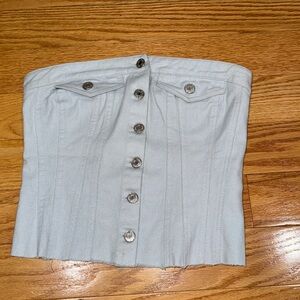 ZARA Light Blue Sparkly Denim Strapless Top Small